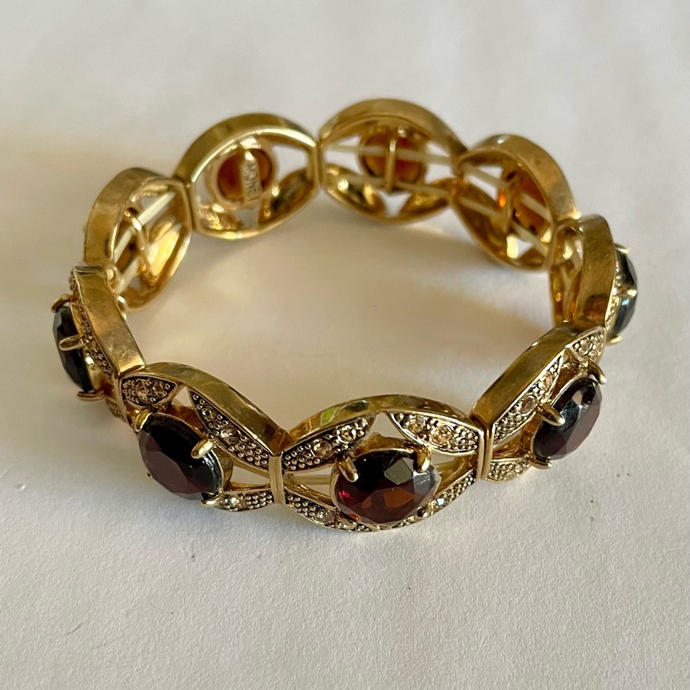 Vintage Monet Stretch Bracelet Goldtone and Brown Crystal